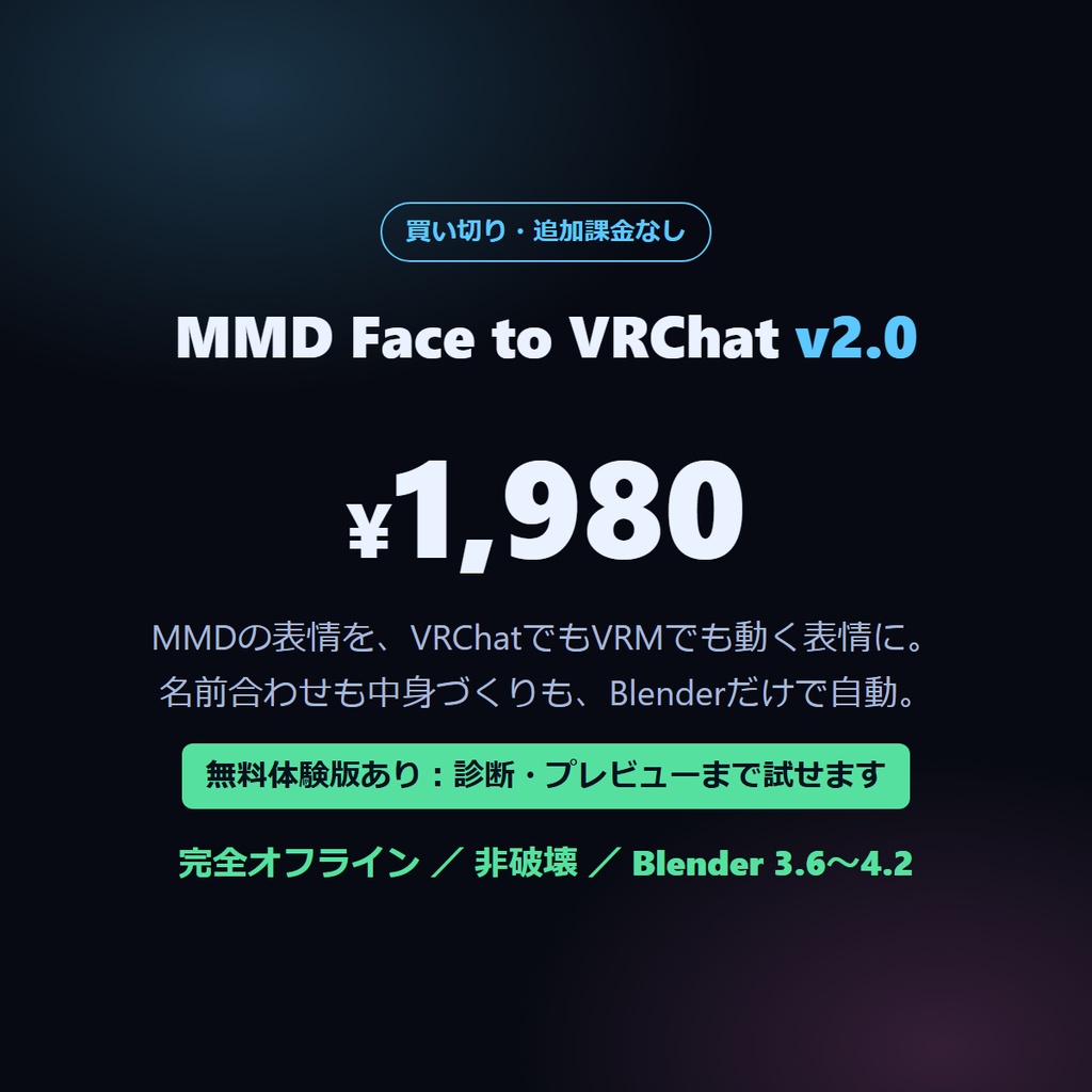 【無料体験版あり】MMD表情→VRChat 表情 自動セットアップ v2.0(Blenderアドオン/VRM対応)