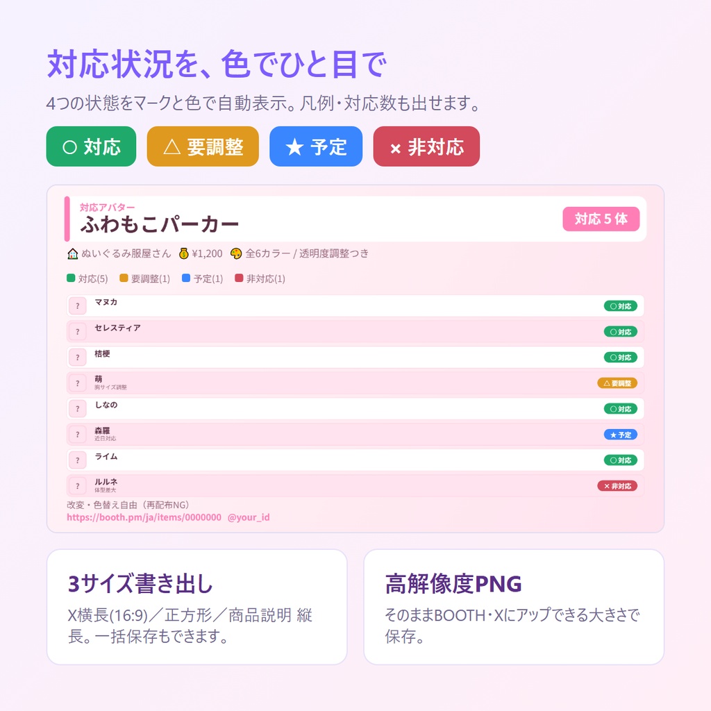 対応アバター一覧メーカー
