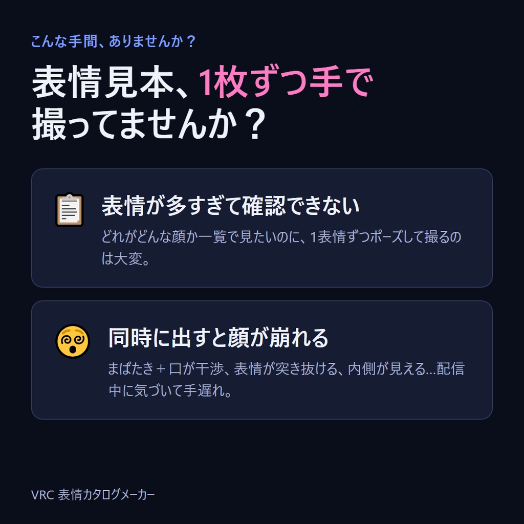 VRC 表情カタログメーカー|表情シェイプキーを検品&一覧画像化するBlenderアドオン