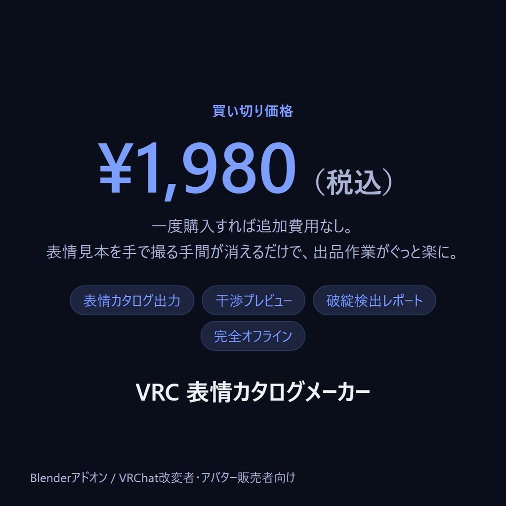 VRC 表情カタログメーカー|表情シェイプキーを検品&一覧画像化するBlenderアドオン