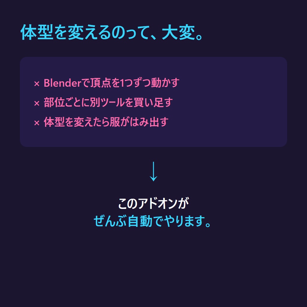 体型シェイプキー ジェネレーター for VRChat |痩せ・太り・筋肉・胸・尻・脚・腕・身長を一括生成+衣装へ自動転送(Blenderアドオン)