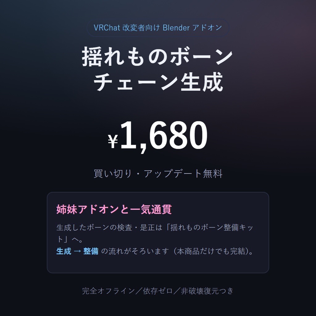 【VRC 揺れものボーンチェーン生成】しっぽ・耳・髪のボーンを、段数を指定するだけで自動生成(Blenderアドオン)