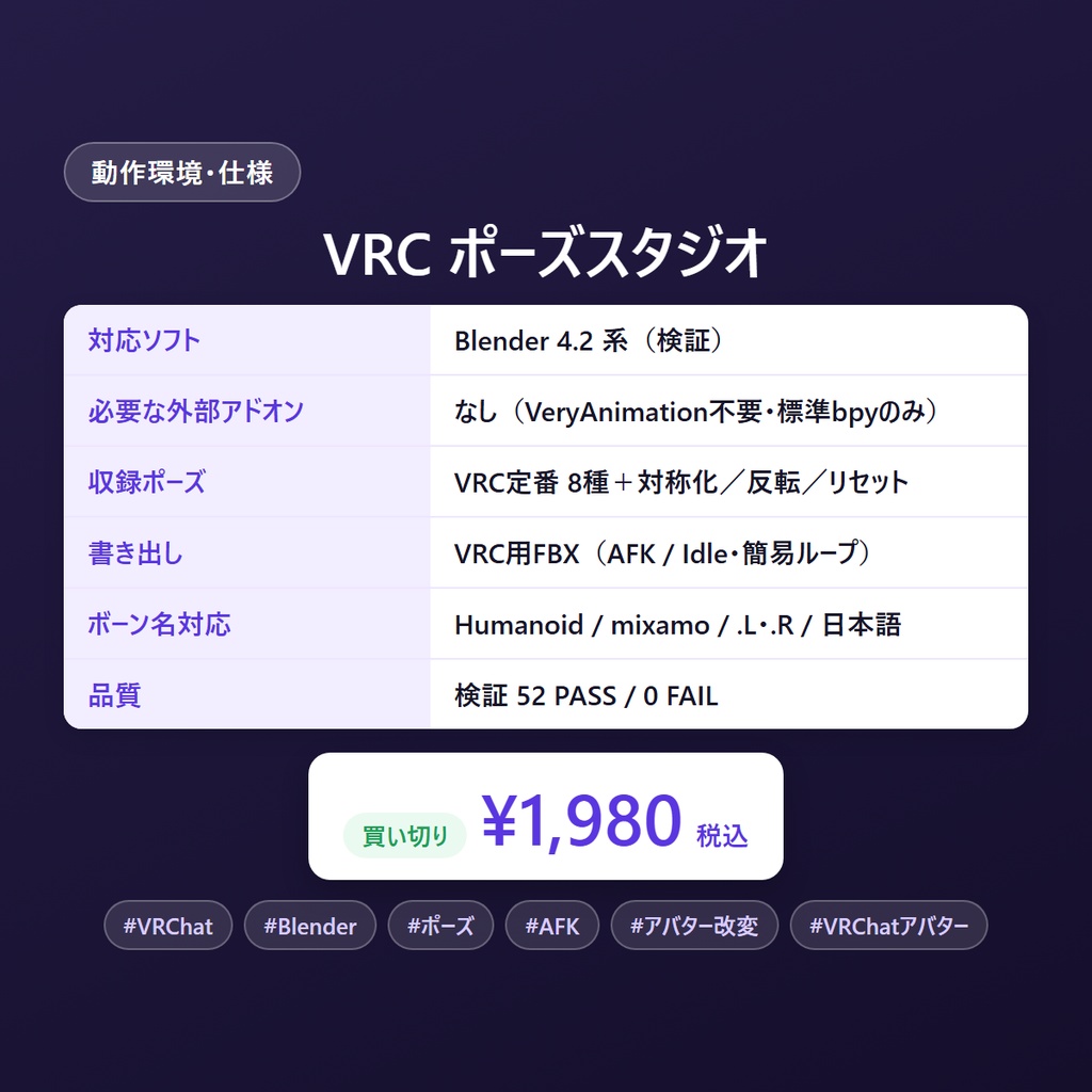 VRC ポーズスタジオ|Blenderだけでポーズ&AFKアニメ(有料アドオン不要)
