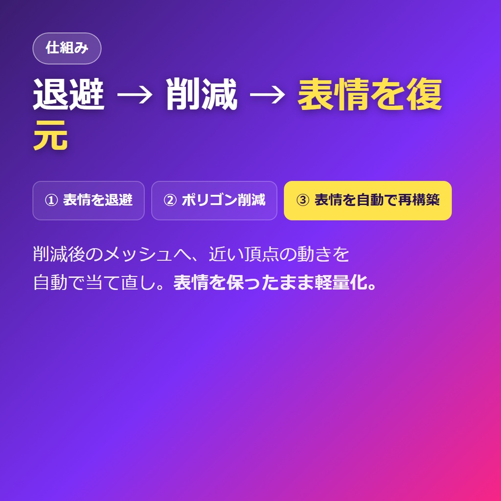【VRC メッシュスリム】表情を壊さずにアバターを軽くするBlenderアドオン