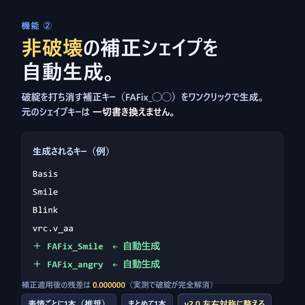 【無料体験版あり】VRC 表情破綻オートフィクサー v2.0 | まばたき/リップの破綻を頂点単位で自動検出&非破壊補正(Blenderアドオン)