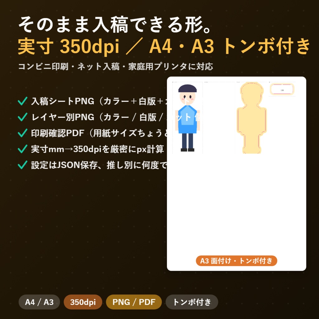 アクスタ入稿データメーカー|立ち絵を入れるだけで「白版・カット・台座」が完成