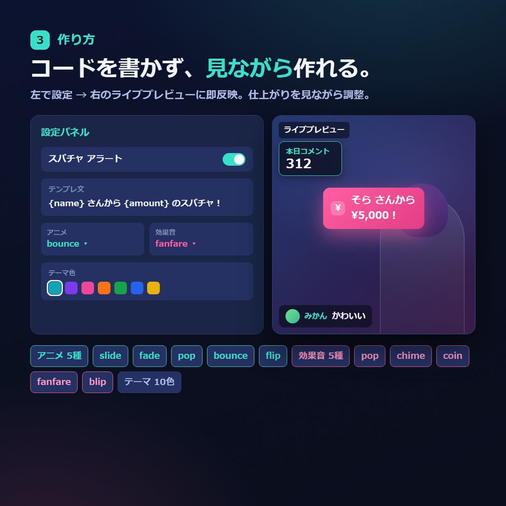 わんコメ連携 配信アラート&ラベル ビルダー|OBSに貼るだけ・コード不要