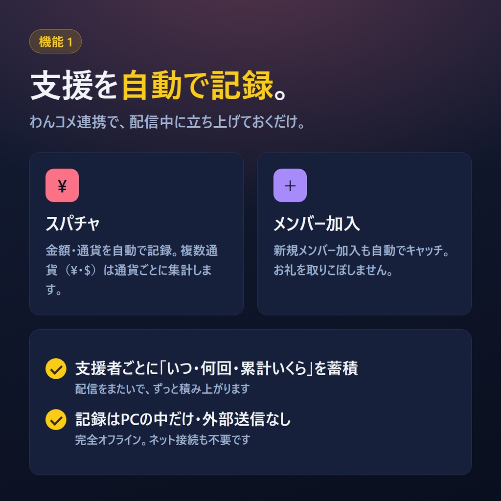 配信お礼ボード | スパチャ・メンバー支援を自動で記録して、配信後のお礼までつくる