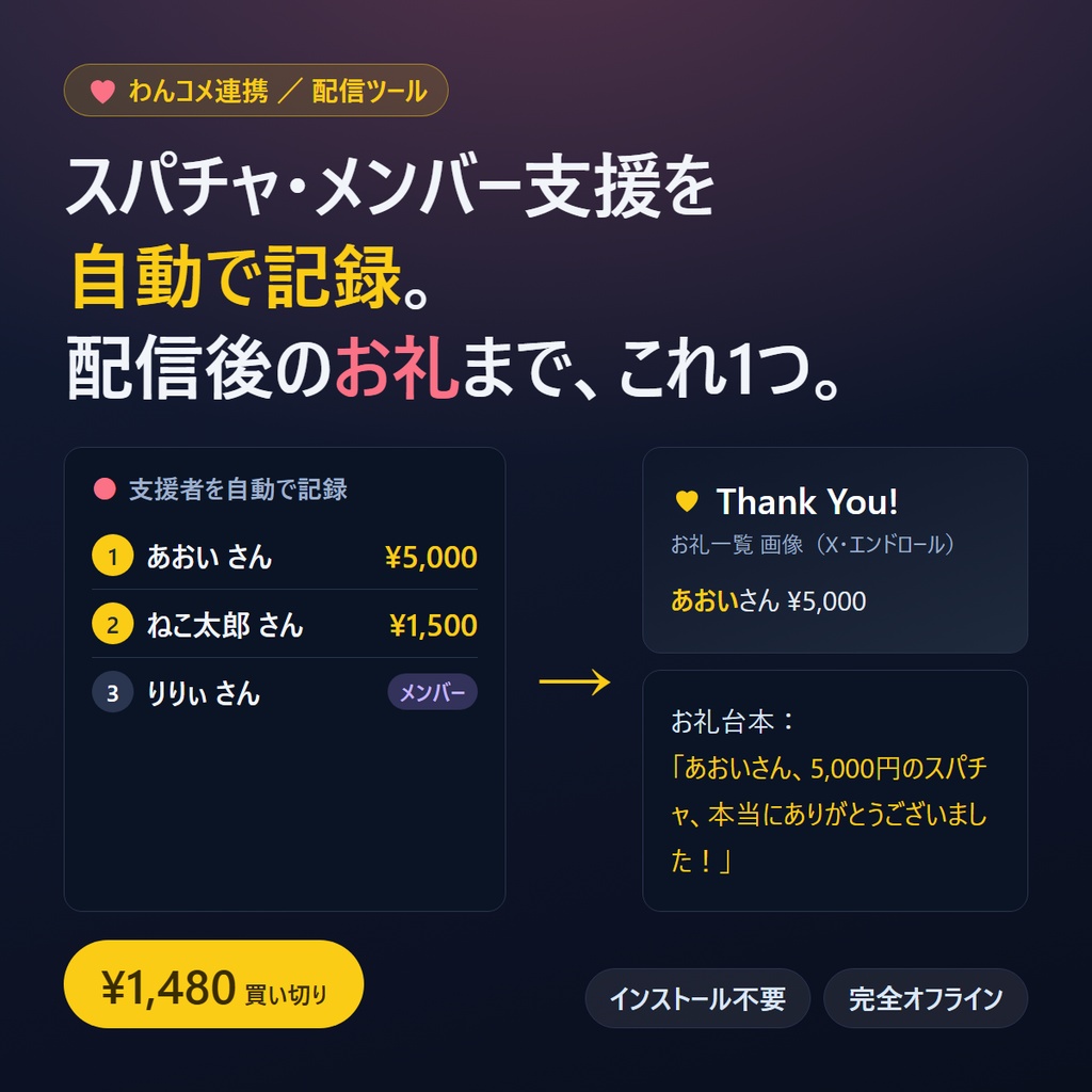 配信お礼ボード ｜ スパチャ・メンバー支援を自動で記録して、配信後のお礼までつくる