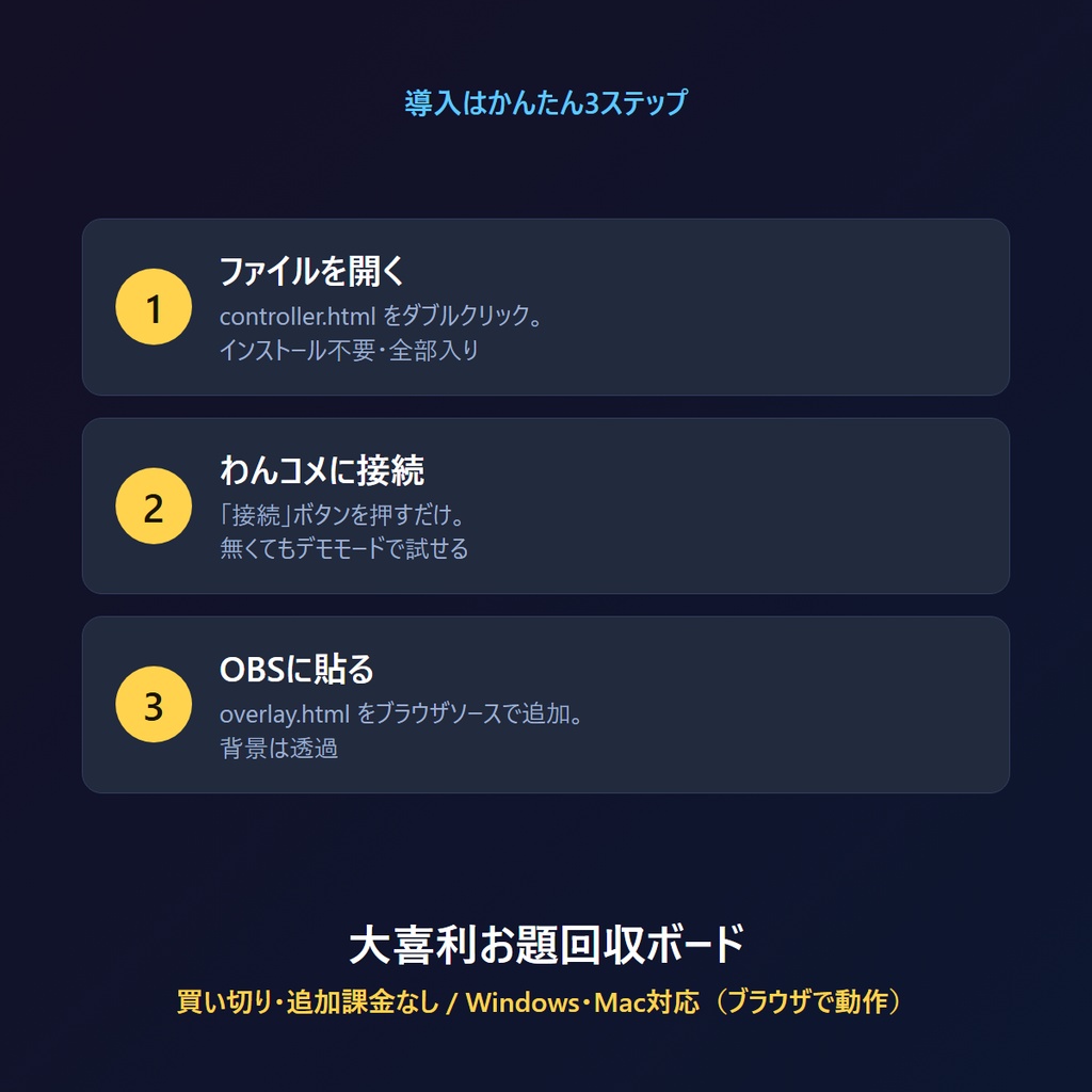 大喜利お題回収ボード|視聴者の回答をコメントから自動回収&発表 わんコメ連携 配信ツール