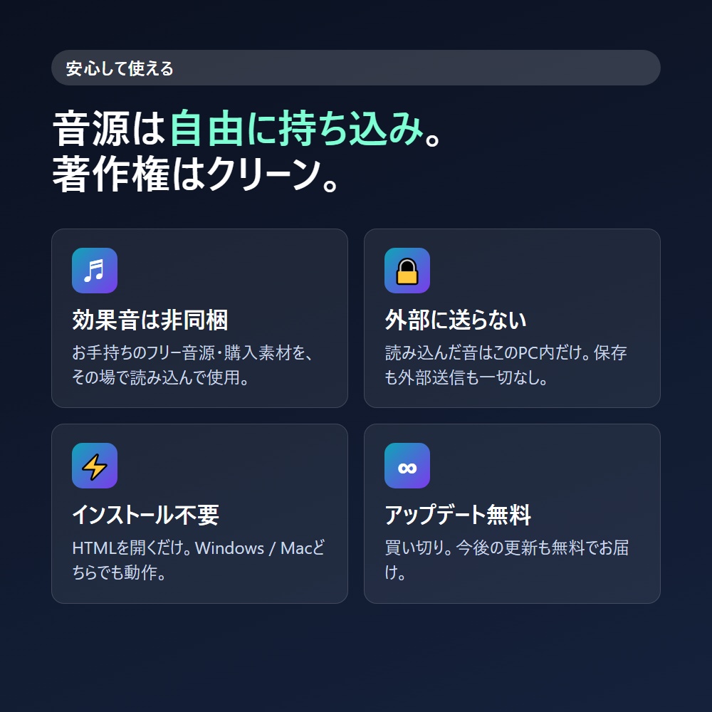 コメうちサウンド|視聴者のコメントで効果音が自動で鳴る サウンドボード(わんコメ連携/OBS)