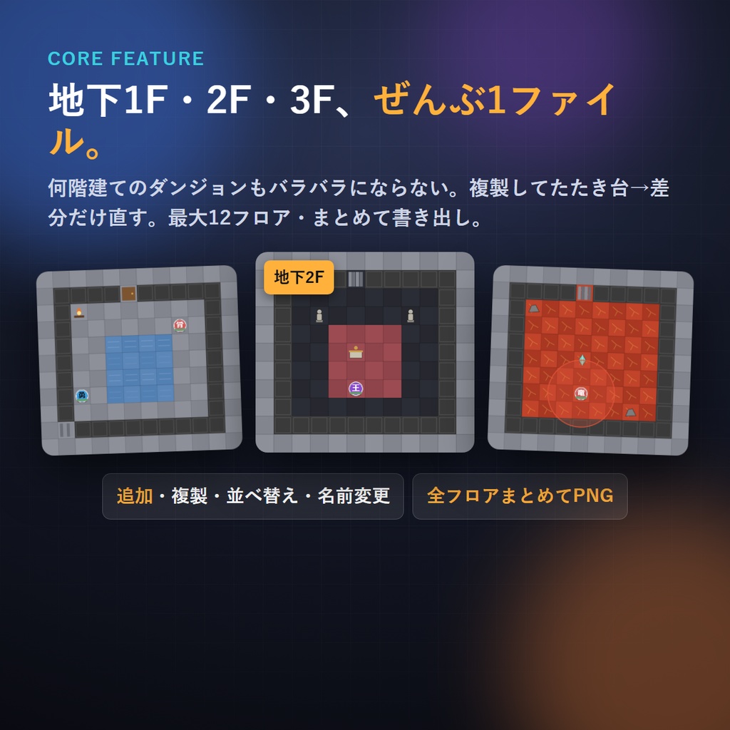 TRPGマップメーカー|多層フロア&コマ(HP/移動)・範囲(AoE)・座標対応・置くだけ・ココフォリア用PNG書き出し(完全オフライン)