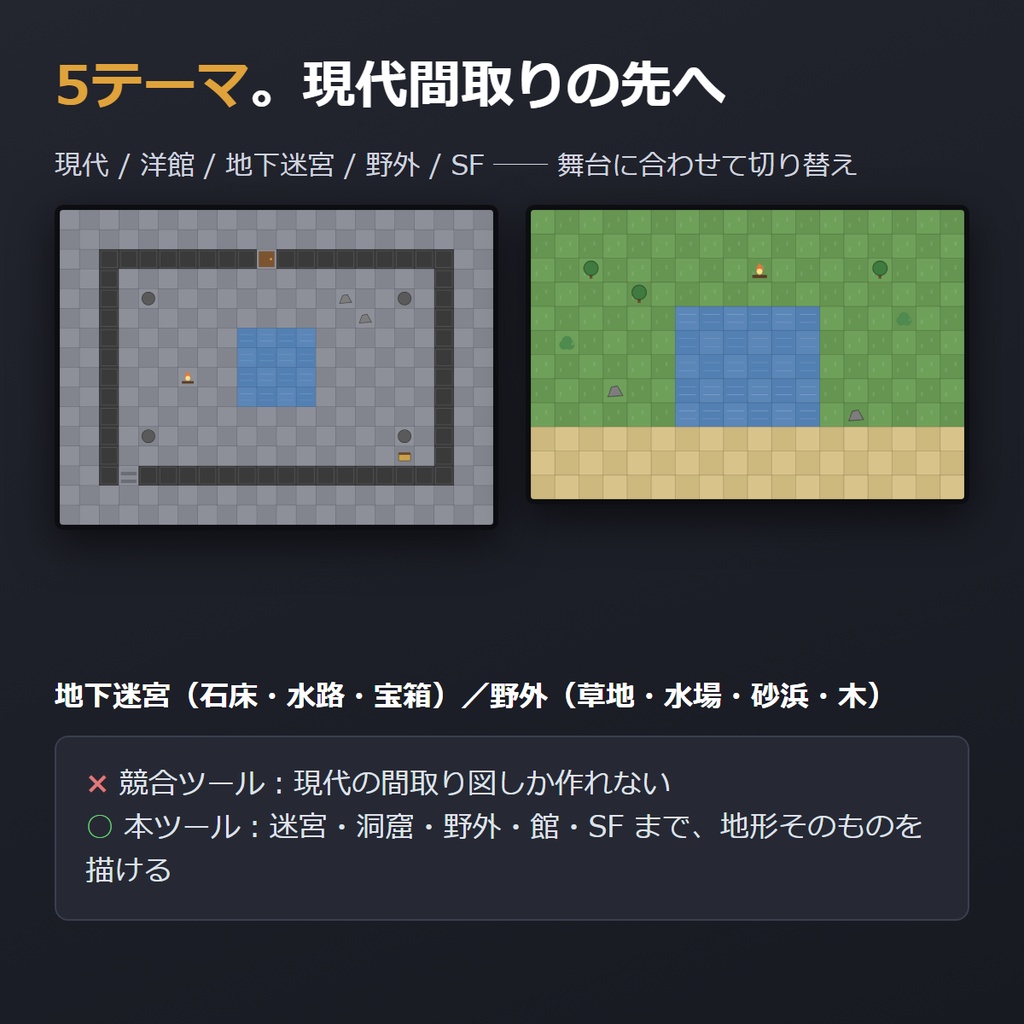 TRPGマップメーカー|置くだけ・マス目つき・ココフォリア用PNG書き出し(完全オフライン)