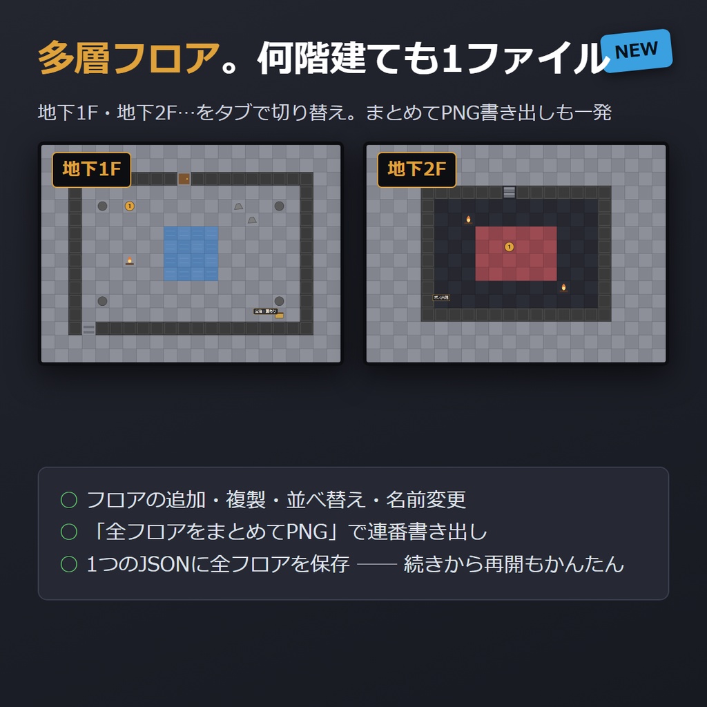 TRPGマップメーカー|多層フロア対応・置くだけ・マス目つき・ココフォリア用PNG書き出し(完全オフライン)