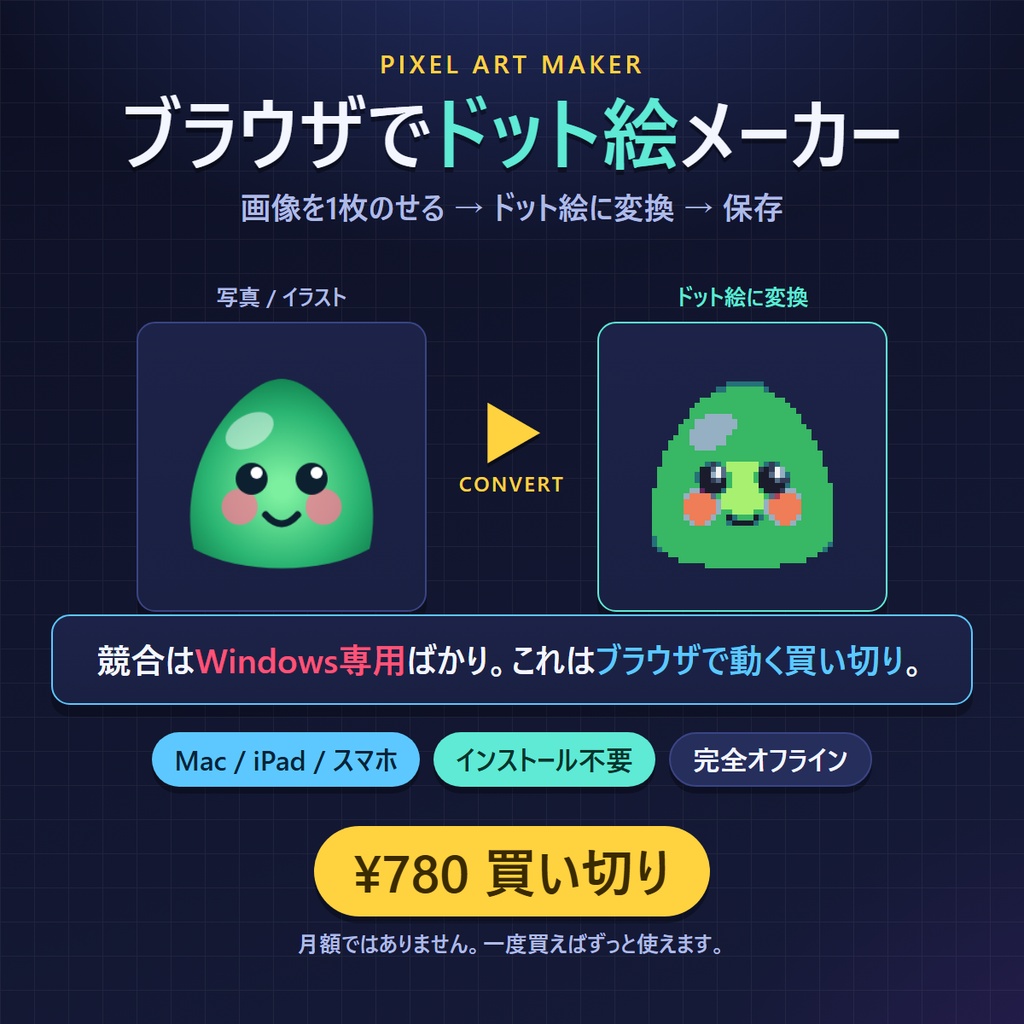 ブラウザでドット絵メーカー｜手持ちの画像を1枚アップ → ドット絵に変換