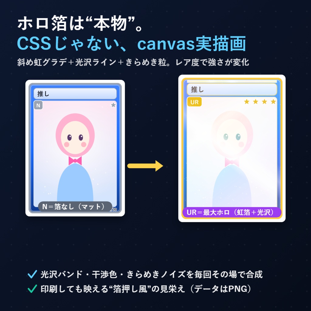 推しトレカ メーカー|推しのイラストを入れるだけ。キラ加工トレカが完成