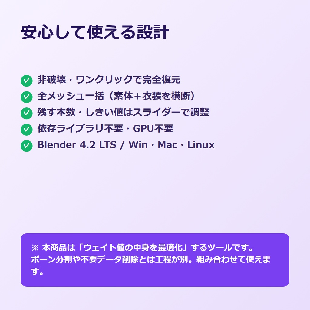 VRC ウェイト オプティマイザー 残すウェイト値の中身を、VRChat基準で自動最適化する Blender アドオン