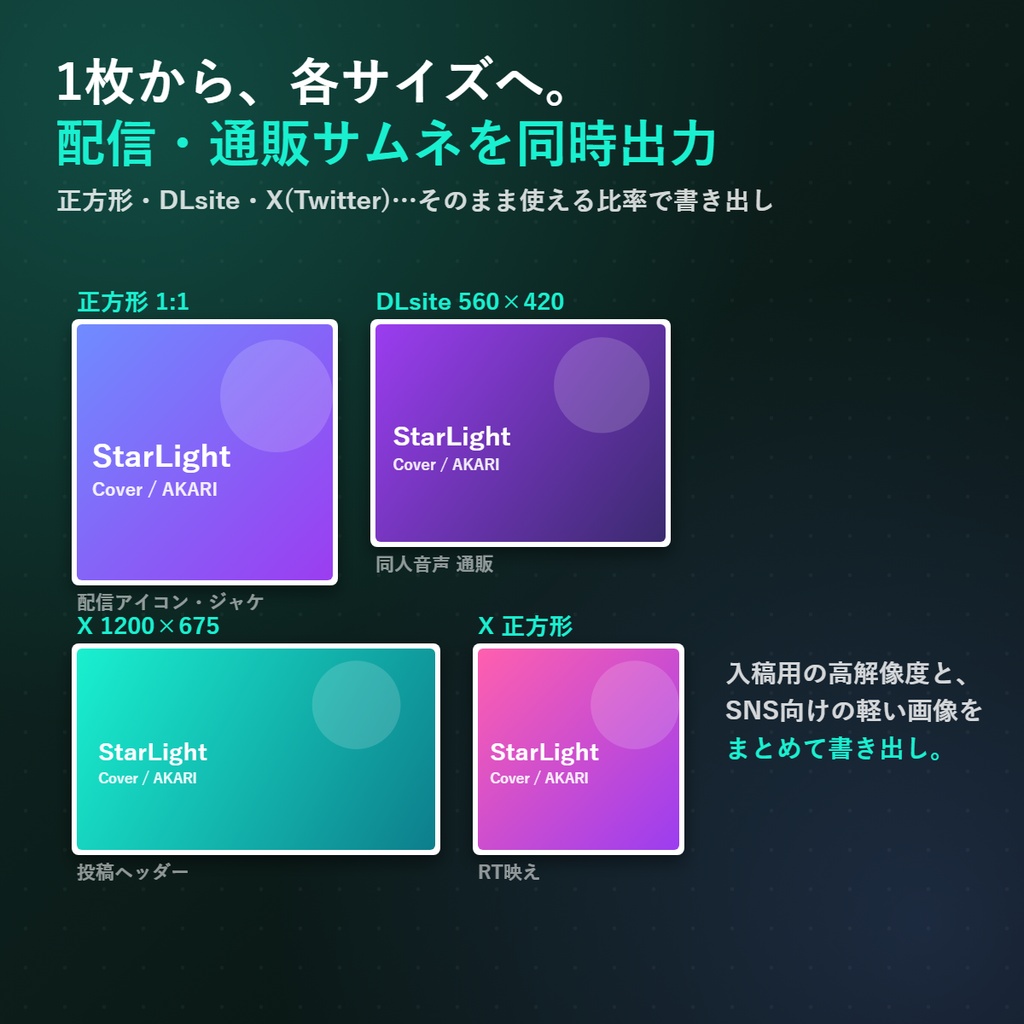 歌ってみた/同人音声 ジャケット組版メーカー|タイトルを打つだけで入稿レベルのジャケが完成