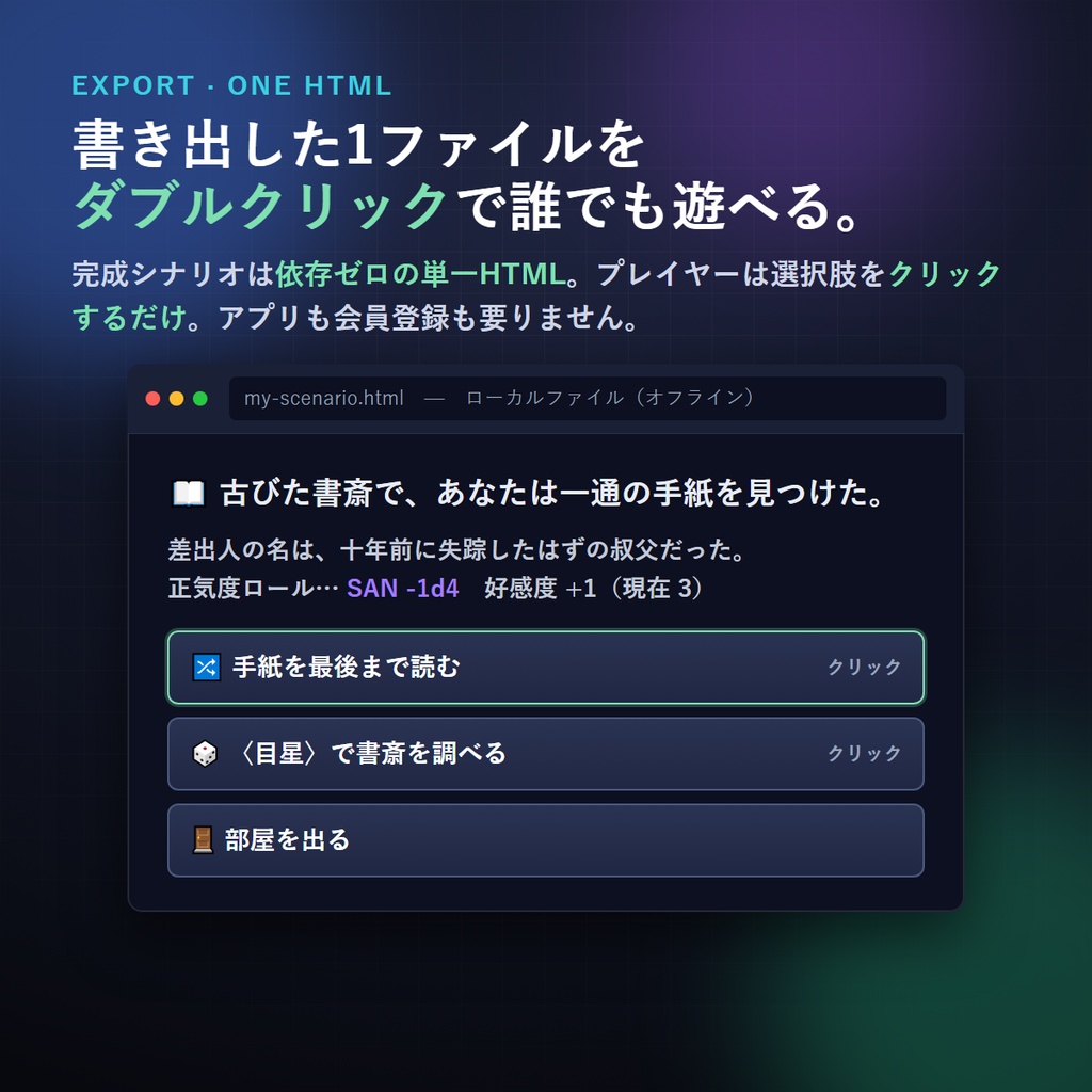 KPレス/クリックアクション・シナリオビルダー v2.0 (CoC・クトゥルフ神話TRPG向け)