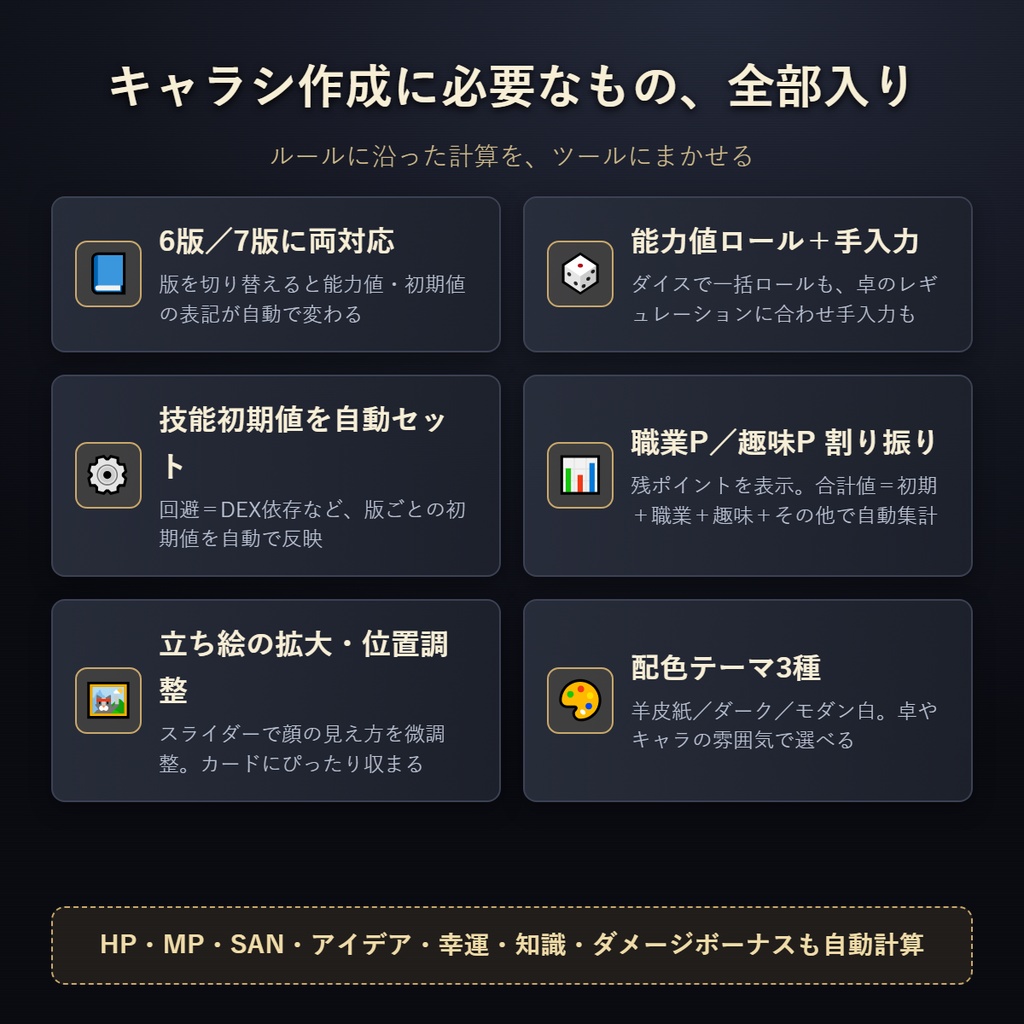 探索者カードメーカー ― 立ち絵入りキャラシ画像&印刷シートを一発書き出し