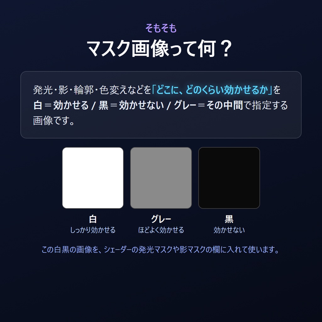 VRCテクスチャ マスク作成ツール(ブラウザ版) 発光・影・輪郭・色変えの「マスク画像」を、Unityを開かずブラウザだけで作る。
