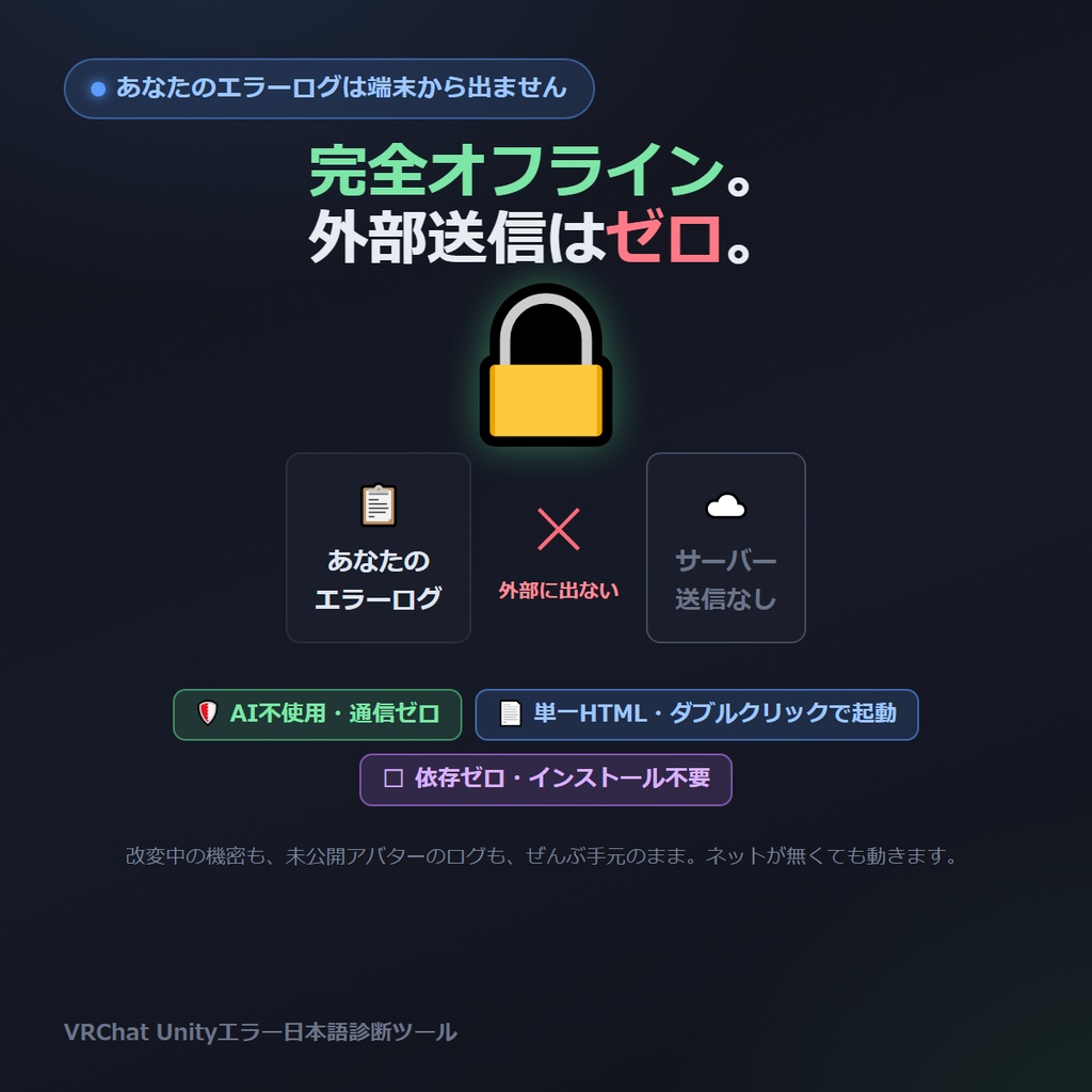 Unityエラー日本語診断ツール for VRChat(オフライン版)|英語のエラー文を貼ると日本語で原因と直し方
