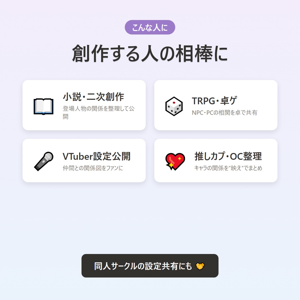 キャラ相関図メーカー|立ち絵入りで“映える”関係図をオフラインで作る 創作・二次創作・TRPG・推しカプ整理ツール