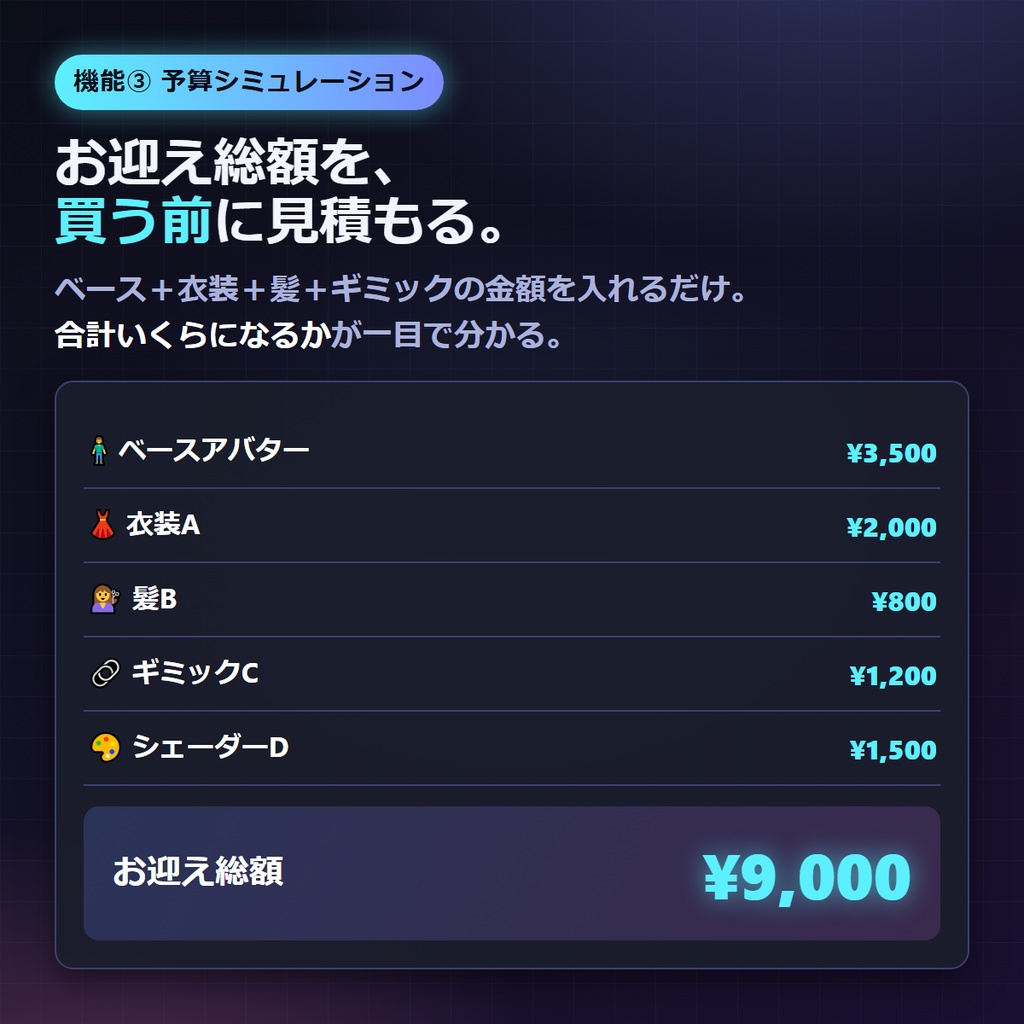 VRChat 改変アバター お迎え前に事故らない計画ボード 5機能 お迎え計画ボード v1.0