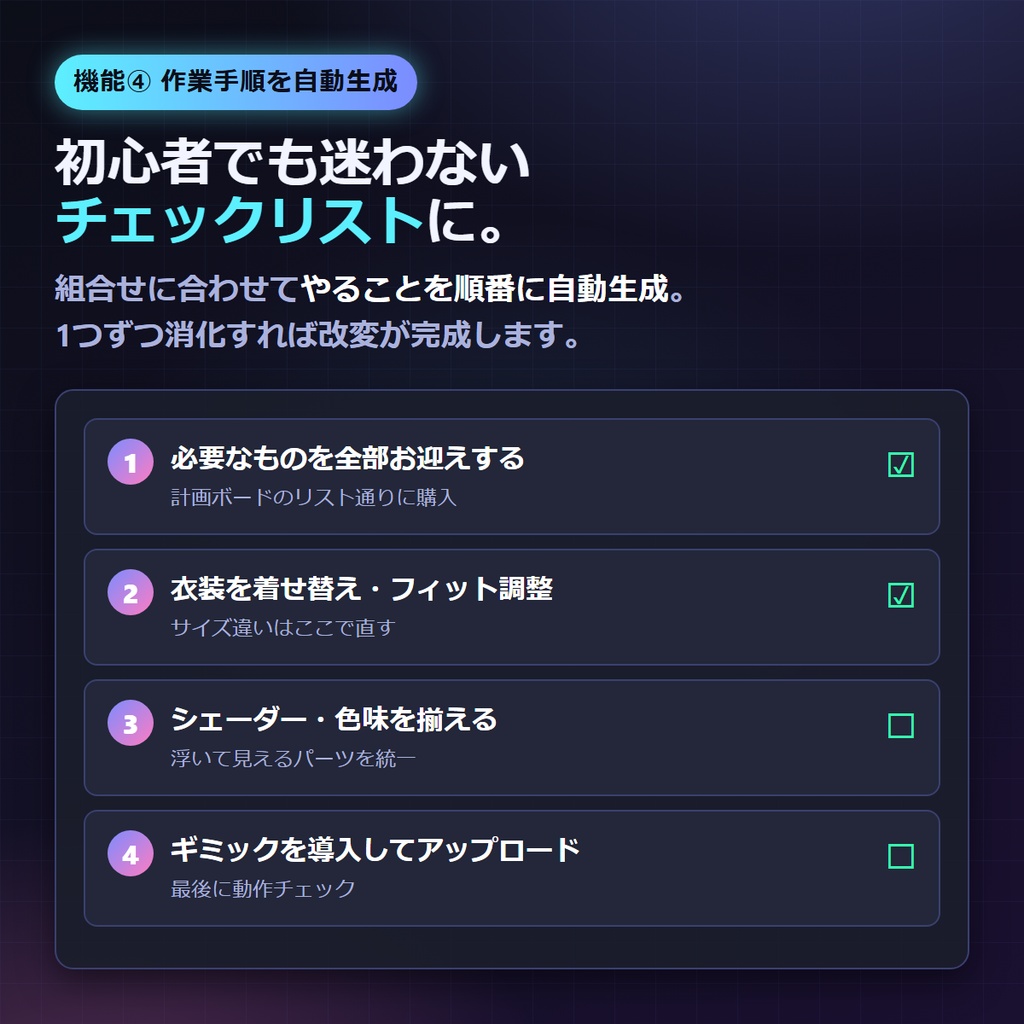 VRChat 改変アバター お迎え前に事故らない計画ボード 5機能 お迎え計画ボード v1.0