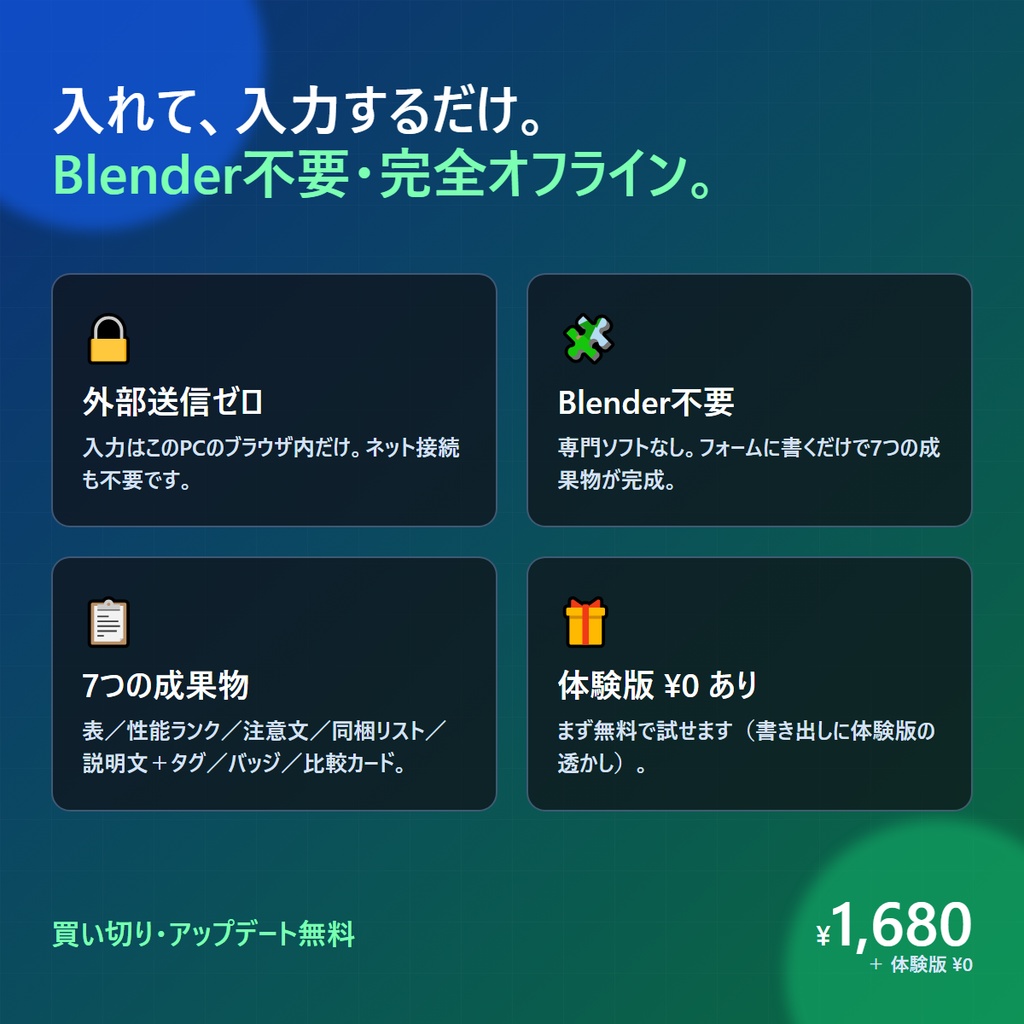 VRChat Quest対応 告知&同梱ビルダー|対応表・性能の明記・PC↔Quest比較カード/Quest対応バッジPNG生成 完全オフライン