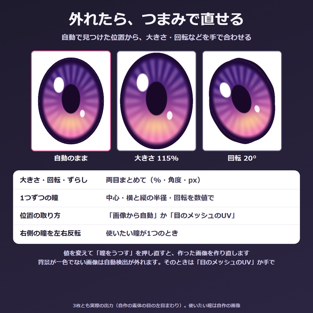 VRChat アイテクスチャ 変換 Blenderアドオン|非対応の瞳を自分のアバターの目に合わせる 白フチ対策つき 瞳うつし【無料体験版あり】