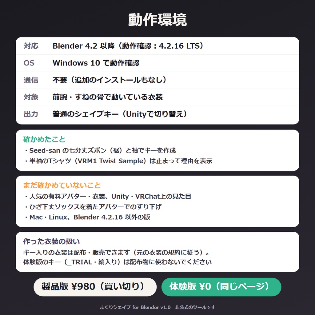 VRChat 袖まくり シェイプキー Blenderアドオン|裾まくり・ソックスずり下げも自動で作る まくりシェイプ【無料体験版あり】