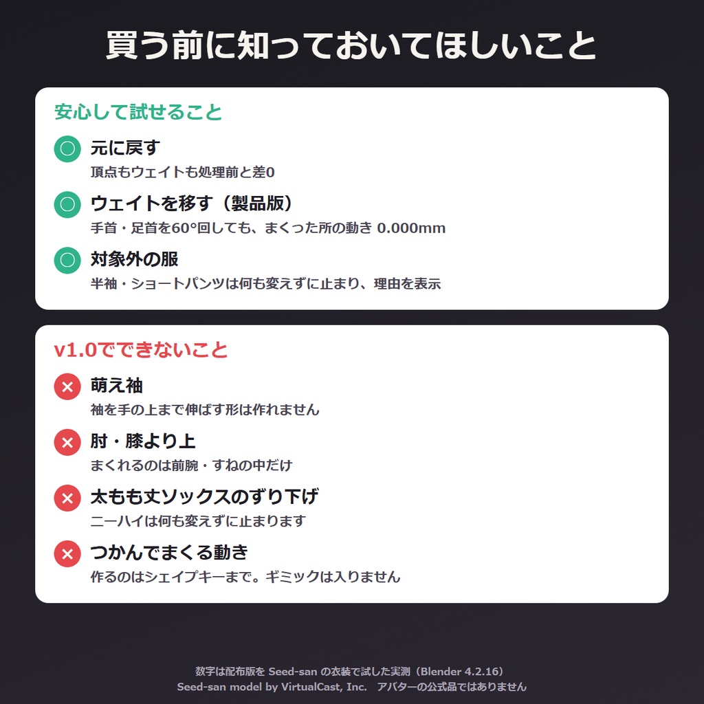 VRChat 袖まくり シェイプキー Blenderアドオン|裾まくり・ソックスずり下げも自動で作る まくりシェイプ【無料体験版あり】