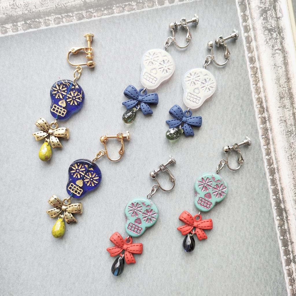 シュガースケルトンとリボン オリジナルイヤリング