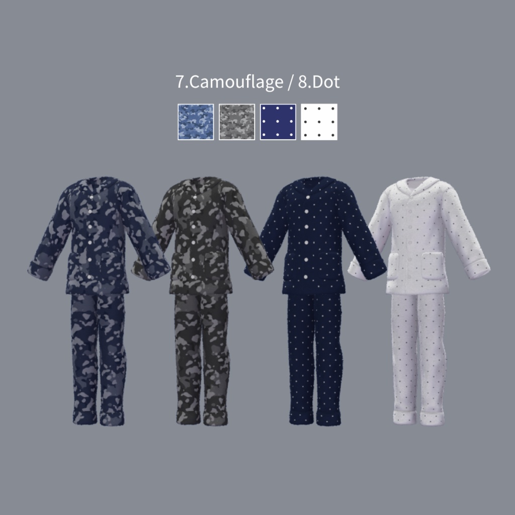 【6アバター対応】色柄たくさん!ふわもこパジャマ スリッパ付き #ES_ITEM