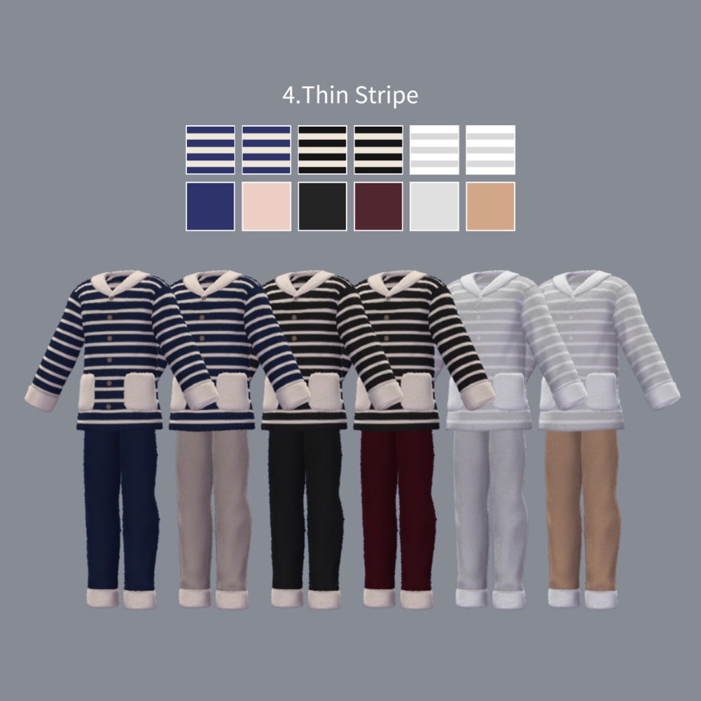 【6アバター対応】色柄たくさん!ふわもこパジャマ スリッパ付き #ES_ITEM