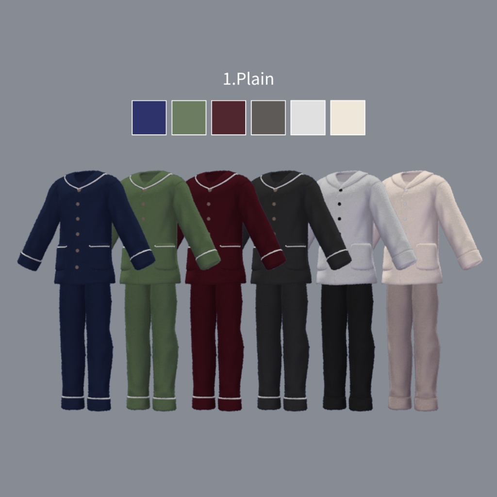 【6アバター対応】色柄たくさん!ふわもこパジャマ スリッパ付き #ES_ITEM