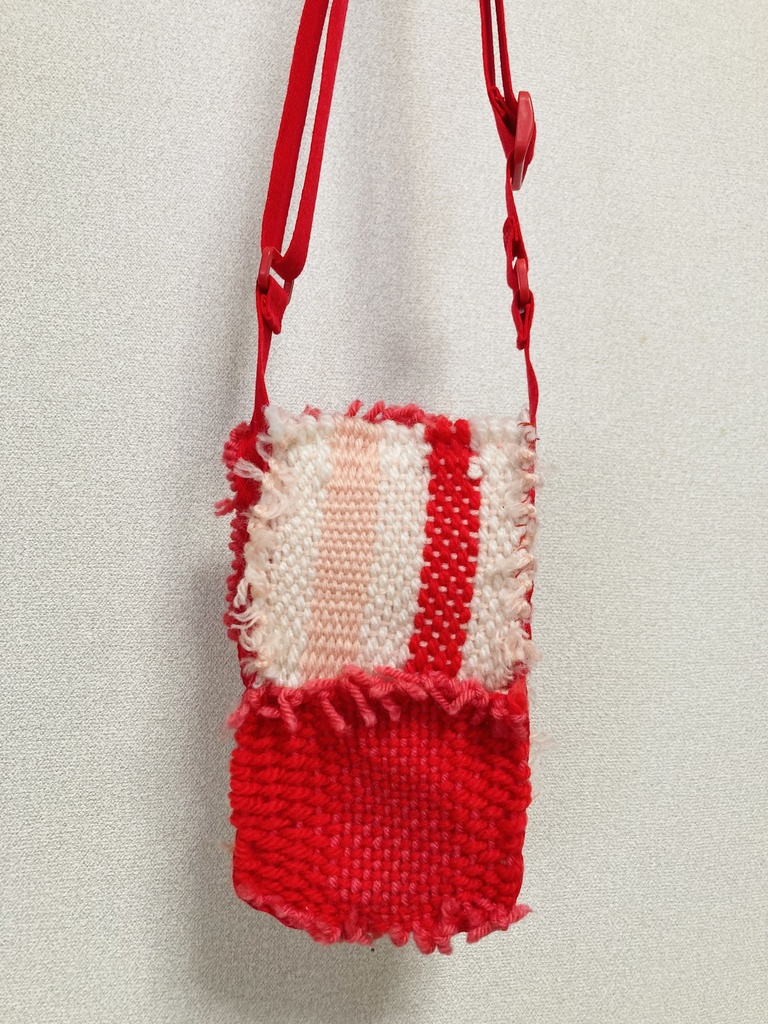 手織りのポシェット(ぴんく・あか)