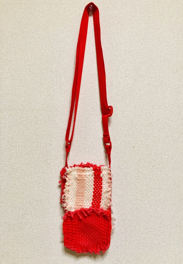 手織りのポシェット(ぴんく・あか)