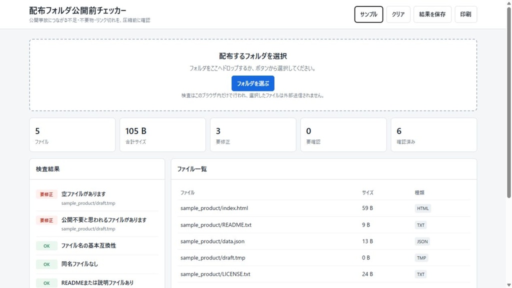 配布フォルダ公開前チェッカー