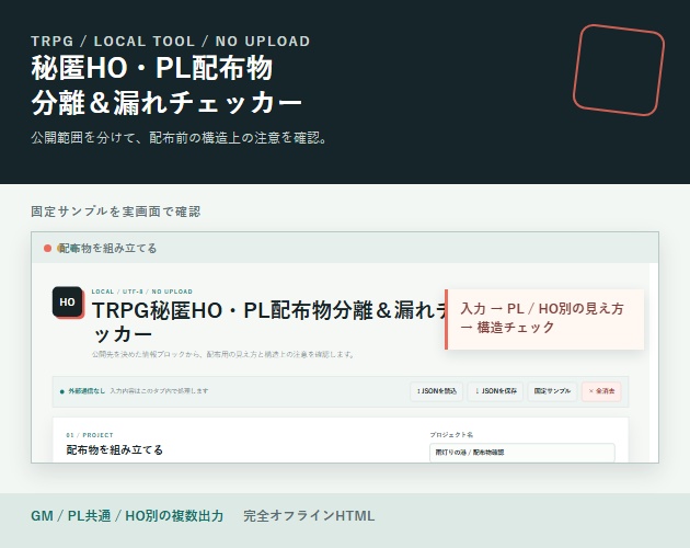 TRPG秘匿HO・PL配布物分離＆漏れチェッカー