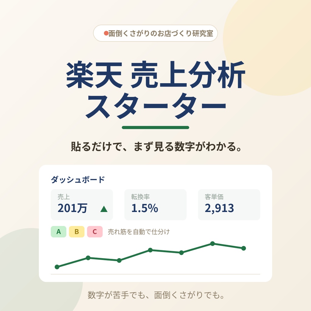 楽天 売上分析スターターExcel｜貼るだけで、まず見る数字がわかる