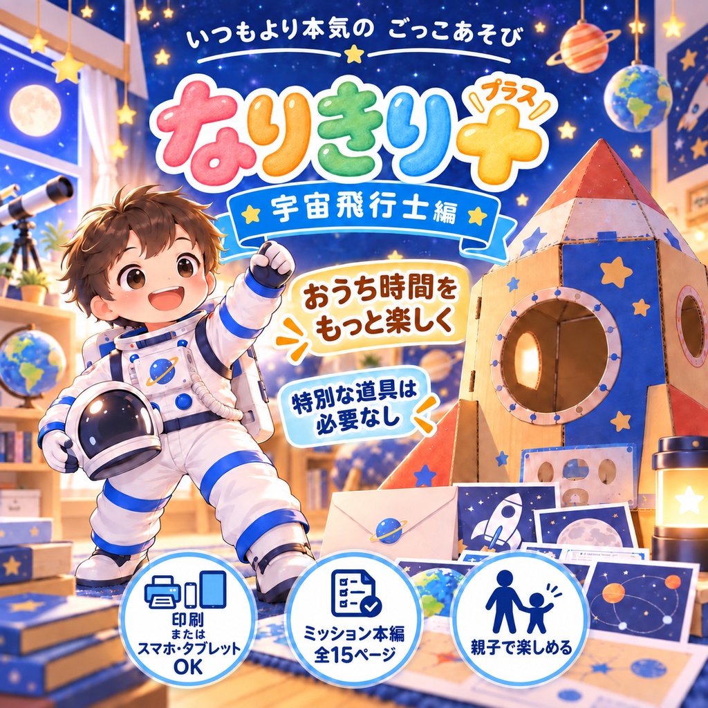 【数量限定・無料配布】なりきり＋（なりきりプラス）｜宇宙飛行士編｜おうちで楽しむ室内遊びPDF