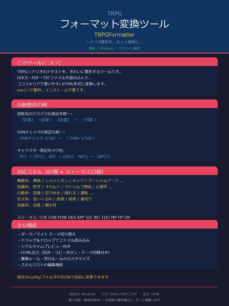 【CoC6版向け】テキストフォーマットエディタ