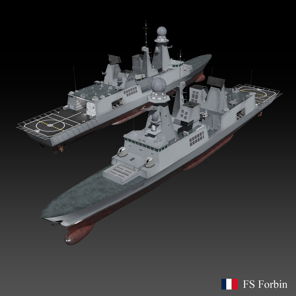 フランス海軍のフォルバン級駆逐艦 3d game ready model