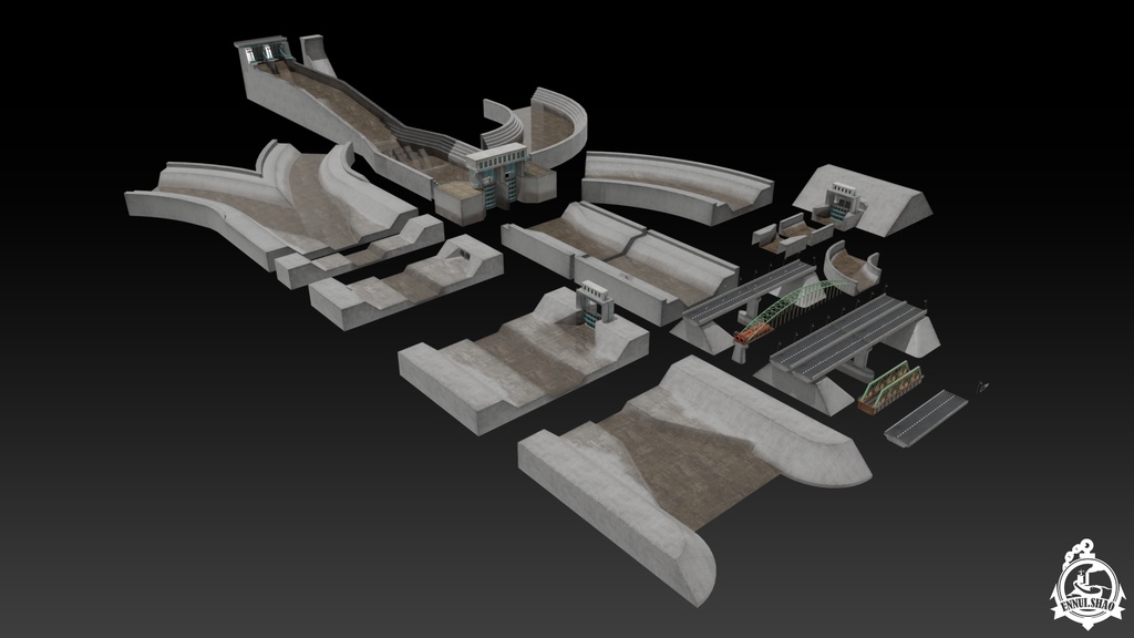 ダムと洪水調節路 3D model