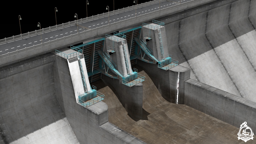 ダムと洪水調節路 3D model