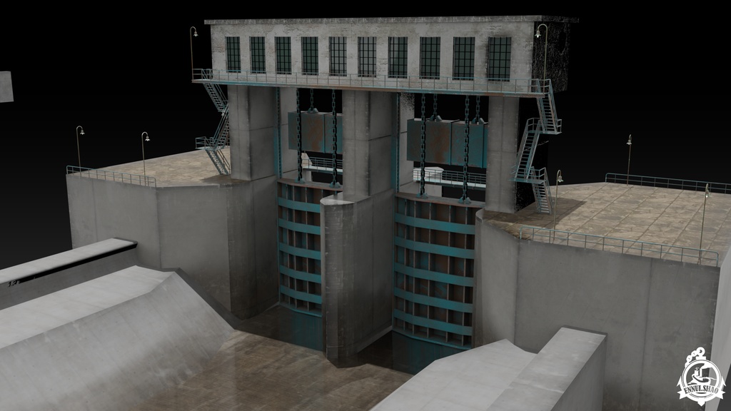 ダムと洪水調節路 3D model