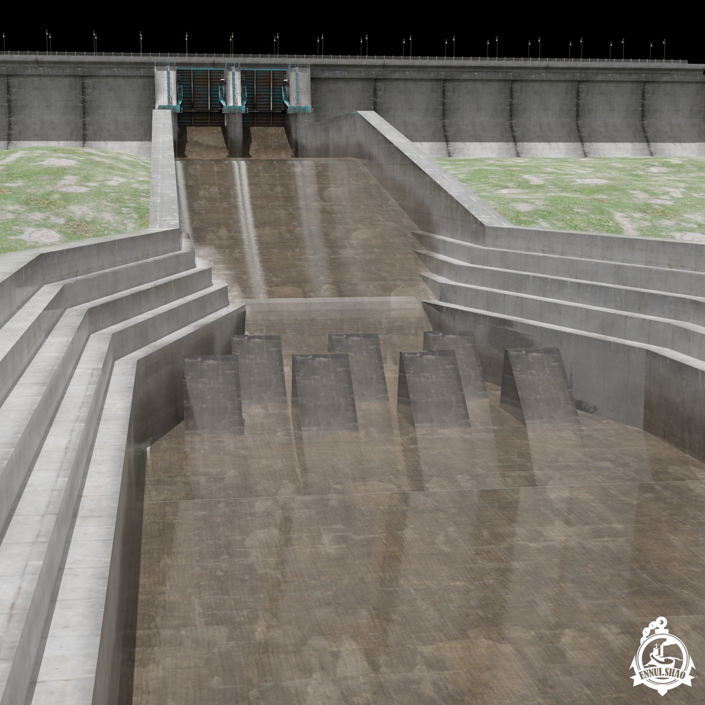 ダムと洪水調節路 3D model