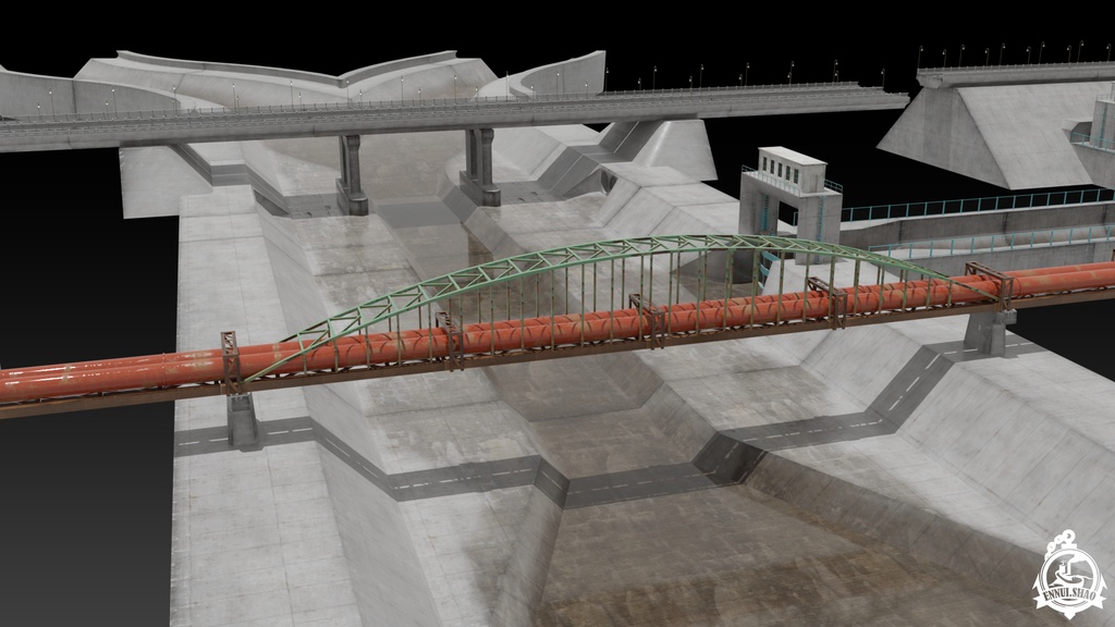 ダムと洪水調節路 3D model